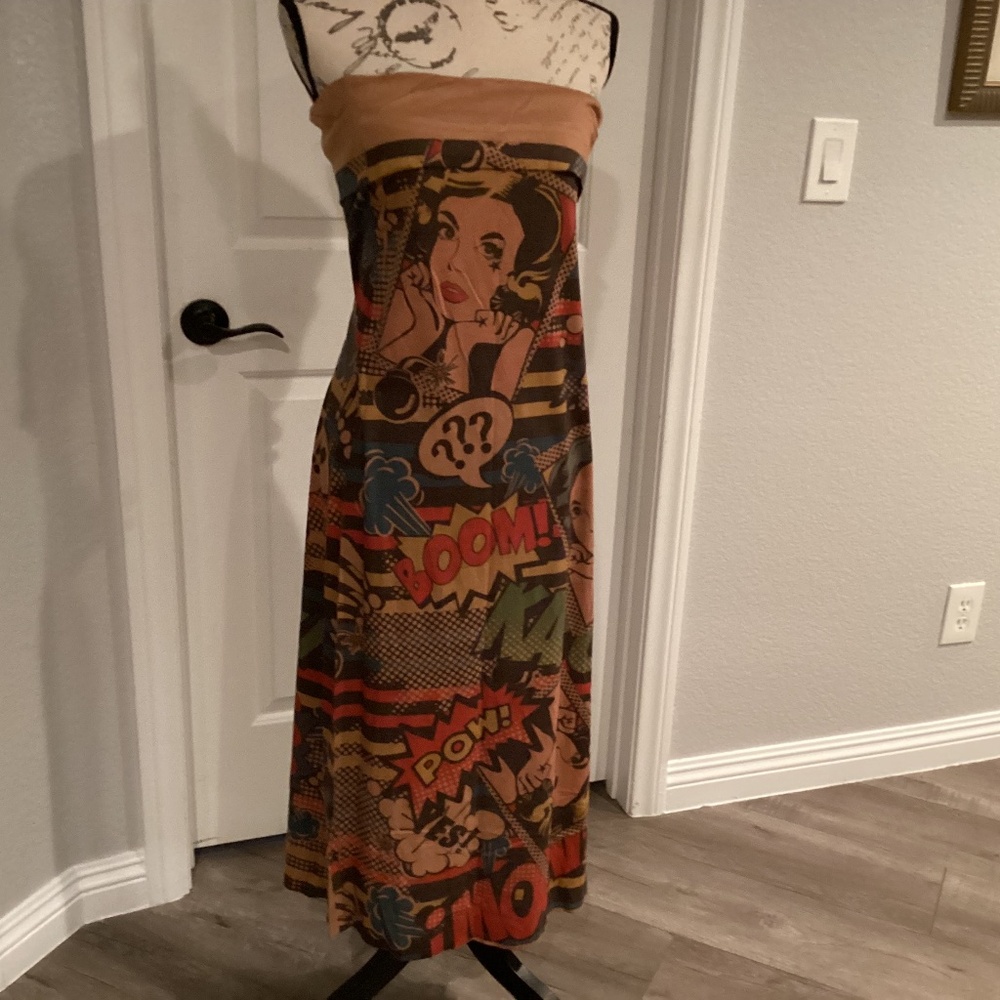 Jin Ping Women Animated Design Dress, Size XL, Color Brown Multi Color NWT